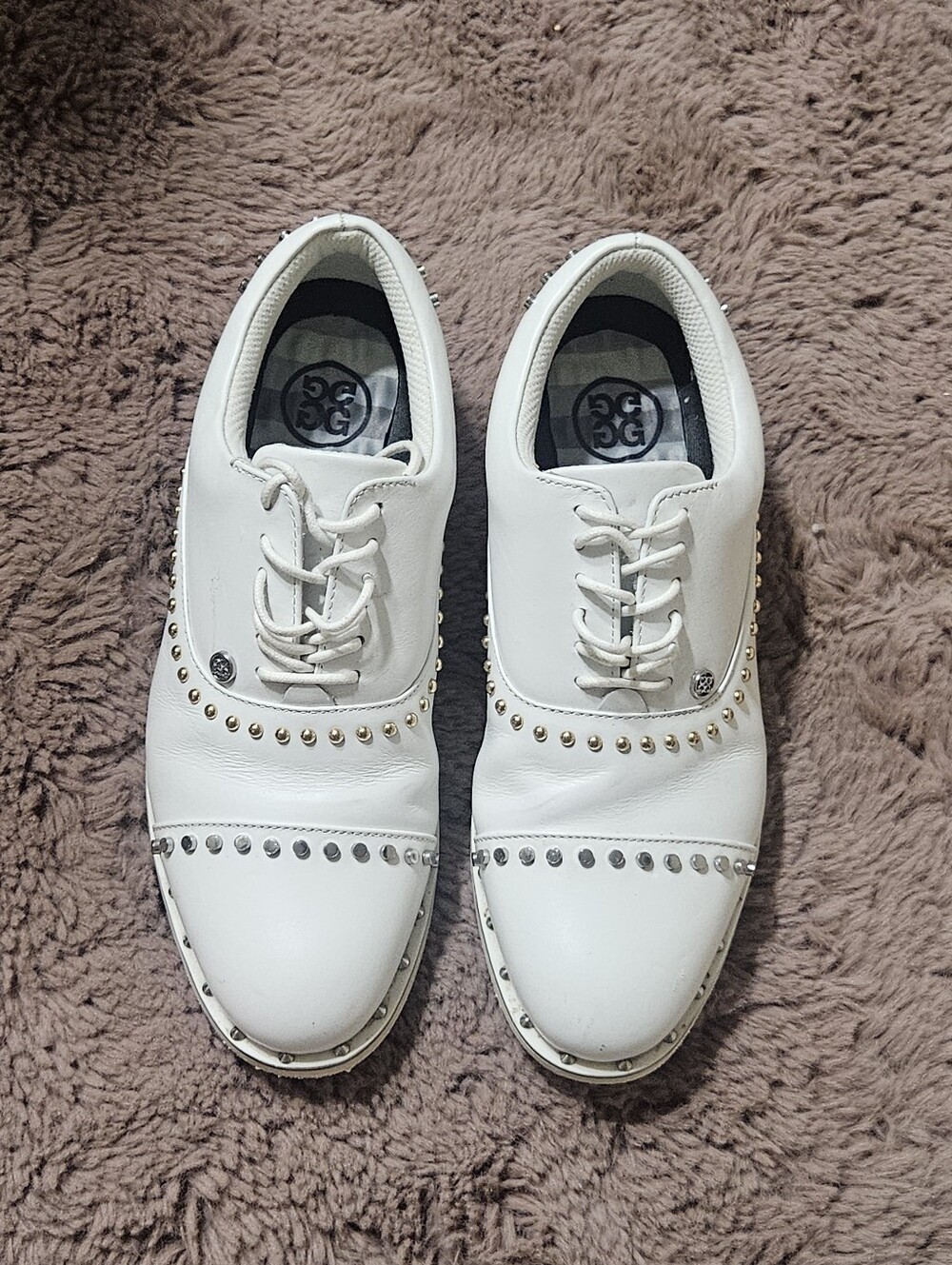 G/Fore Womens White Studded Leather Golf Shoes